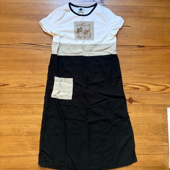 California Concepts vintage neutral linen short sleeve giraffe maxi dress SIZE M - Picture 2 of 5